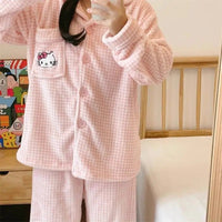 Hello Kitty Pajamas Sanrio Anime Kawaii Cute Cartoon Plush Thickened Nightshirt Set - Lusy Store LLC