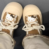 Hello Kitty Shoes Fleece Cartoon Luxury Korean Aesthetic Thick Sole Board Shoes Y2k Women Casual Sneakers - Lusy Store LLC