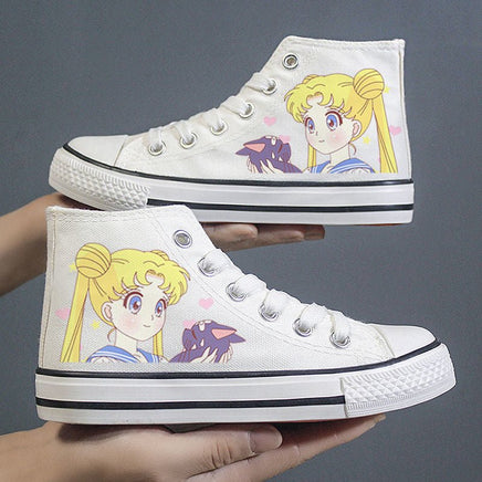 Hello Kitty Shoes Sanrios Kawaii Cinnamoroll New Canvas Shoes High Top Breathable Sneakers Gift S74 - Lusy Store
