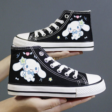 Hello Kitty Shoes Sanrios Kawaii Cinnamoroll High Top Breathable Sneakers Gift S74B Black Cinnamoroll A
