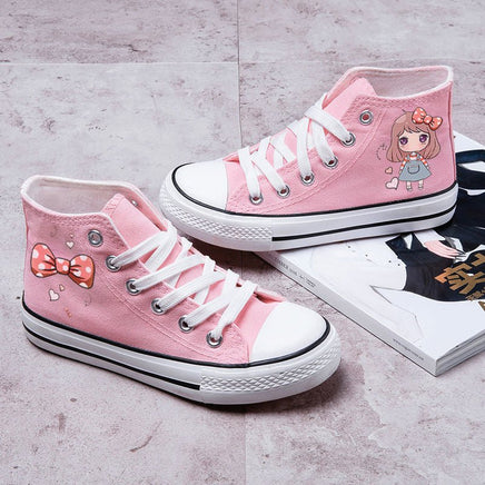 Hello Kitty Shoes Sanrios Kawaii Cinnamoroll High Top Breathable Sneakers Gift S74B Pink