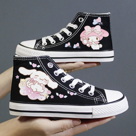 Hello Kitty Shoes Sanrios Kawaii Cinnamoroll High Top Breathable Sneakers Gift S74B Black Melody