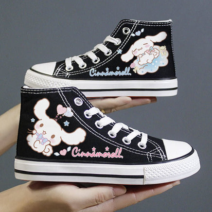 Hello Kitty Shoes Sanrios Kawaii Cinnamoroll High Top Breathable Sneakers Gift S74B Black Cinnamoroll B