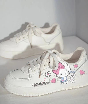 Hello Kitty Shoes Small White Shoes Korean College Style Harajuku Casual Flat Shoes Y2k Comfortable - Lusy Store LLC