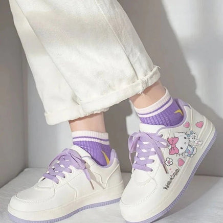 Hello Kitty Shoes Small White Shoes Korean College Style Harajuku Casual Flat Shoes Y2k Comfortable - Lusy Store LLC