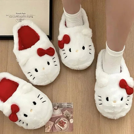 Hello Kitty Slipper Plush Cartoon Warm Indoor Flat Casual Non-Slip Girls Home Shoes Kawaii Gift - Lusy Store LLC