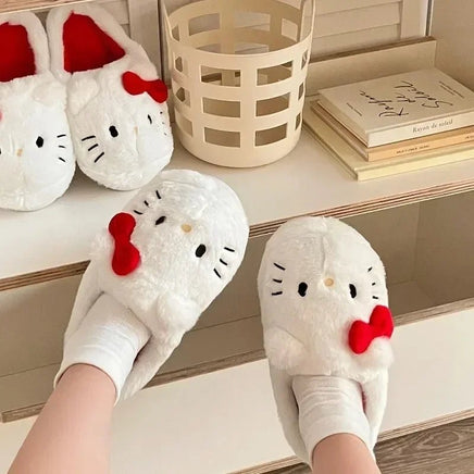 Hello Kitty Slipper Plush Cartoon Warm Indoor Flat Casual Non-Slip Girls Home Shoes Kawaii Gift - Lusy Store LLC