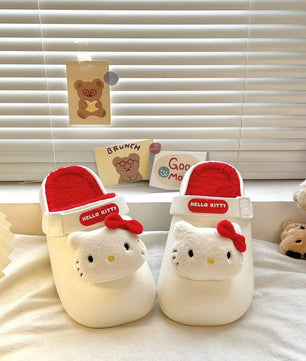Hello Kitty Slippers Cute Cotton Women Y2k Waterproof Home Plush Shoes Anime Sweet Girls Warm Shoes - Lusy Store LLC