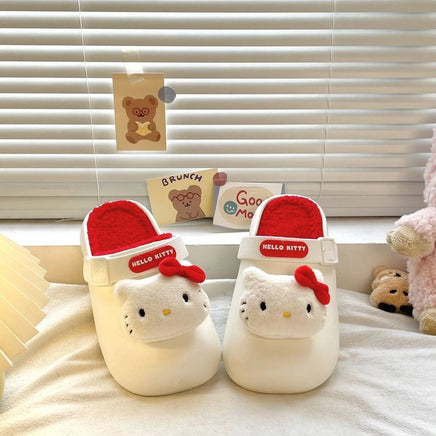 Hello Kitty Slippers Cute Cotton Women Y2k Waterproof Home Plush Shoes Anime Sweet Girls Warm Shoes - Lusy Store LLC