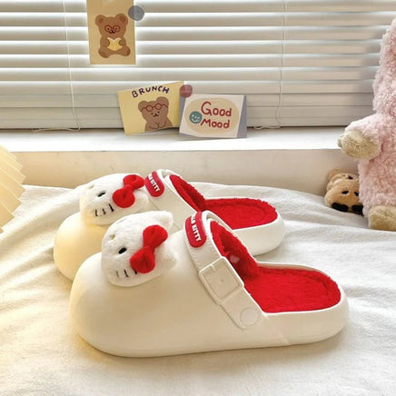 Hello Kitty Slippers Cute Cotton Women Y2k Waterproof Home Plush Shoes Anime Sweet Girls Warm Shoes - Lusy Store LLC