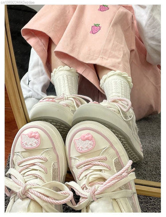 Hello Kitty Sneaker Girl Casual Trendy Shoes Women Kawaii Canvas Flat Shoes S72 - Lusy Store