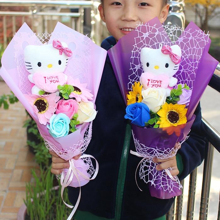 Hello kitty Stuffed Animal Plush cats Toy cartoon flowers bouquet - Lusy Store