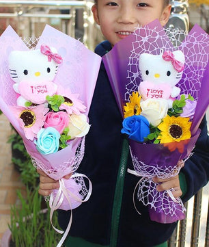 Hello kitty Stuffed Animal Plush cats Toy cartoon flowers bouquet - Lusy Store