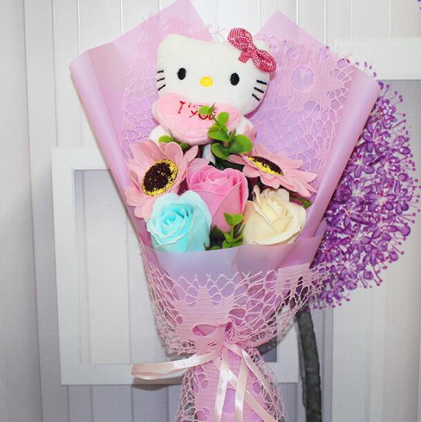 Hello kitty Stuffed Animal Plush cats Toy cartoon flowers bouquet - Lusy Store