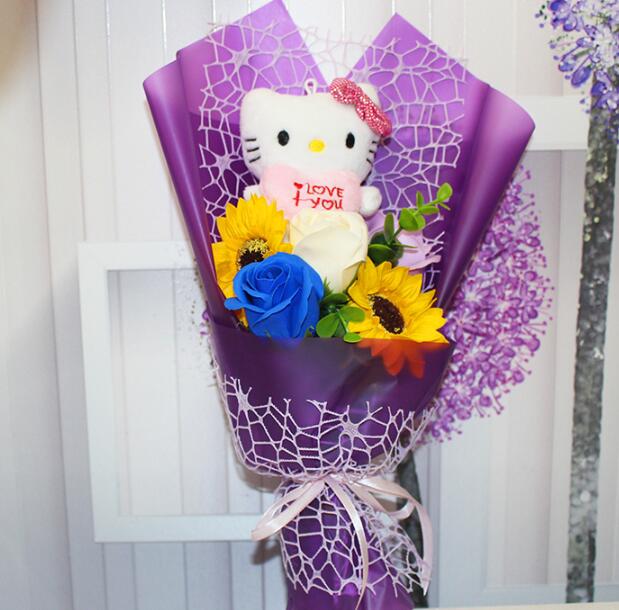 Hello kitty Stuffed Animal Plush cats Toy cartoon flowers bouquet - Lusy Store