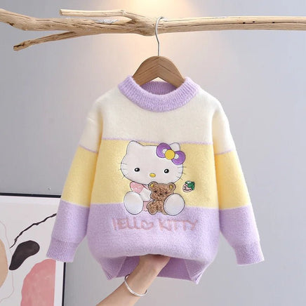 Hello Kitty Sweater Girls Kawaii Childrens Mink Fleece Thickened Purple