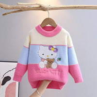 Hello Kitty Sweater Girls Kawaii Childrens Mink Fleece Thickened Rose Red