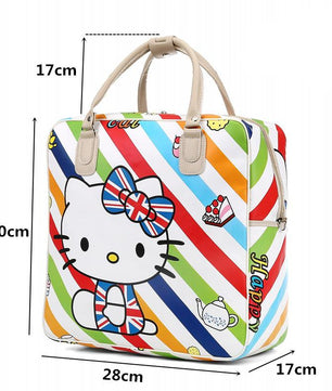 Hello Kitty Travel Bag Girls Lovely PU Leather Shoulder Messenger Tote Large Capacity Luggage - Lusy Store
