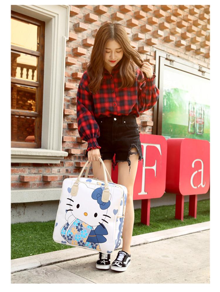 Hello Kitty Travel Bag Girls Lovely PU Leather Shoulder Messenger Tote Large Capacity Luggage - Lusy Store