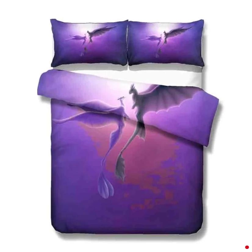 How to Train Your Dragon bedding full size featuring Toothless and Light Fury in purple design at Lusy Store