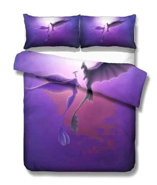 How to Train Your Dragon bedding full size featuring Toothless and Light Fury in purple design at Lusy Store