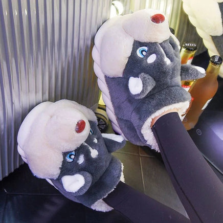Husky Slippers Cute Plush Couple Man Fluffy Slippers House Shoes Indoor and Outdoor Anti-Slip