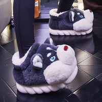 Husky Slippers Cute Plush Couple Man Fluffy Slippers House Shoes Indoor and Outdoor Anti-Slip