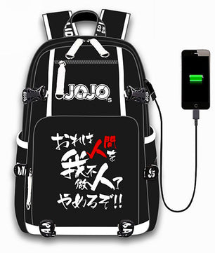 Jojo Backpack Bizarre Adventur USB Port Backpack Shoulder Book Bag Rucksack Cosplay B74 - Lusy Store
