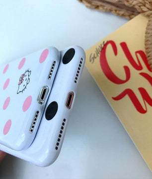 Kawaii Hello Kitty Pink Wave Point Phone Case For iPhone X XS Max XR 6 6 Puls 7 8 Plus - Lusy Store