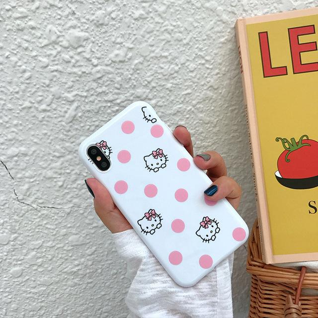 Kawaii Hello Kitty Pink Wave Point Phone Case For iPhone X XS Max XR 6 6 Puls 7 8 Plus - Lusy Store