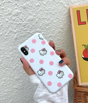 Kawaii Hello Kitty Pink Wave Point Phone Case For iPhone X XS Max XR 6 6 Puls 7 8 Plus - Lusy Store