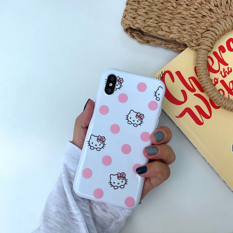 Kawaii Hello Kitty Pink Wave Point Phone Case For iPhone X XS Max XR 6 6 Puls 7 8 Plus - Lusy Store