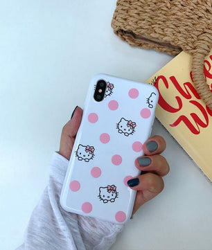 Kawaii Hello Kitty Pink Wave Point Phone Case For iPhone X XS Max XR 6 6 Puls 7 8 Plus - Lusy Store
