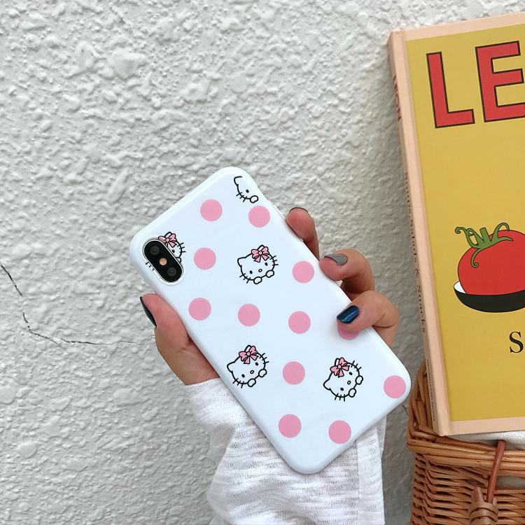 Kawaii Hello Kitty Pink Wave Point Phone Case For iPhone X XS Max XR 6 6 Puls 7 8 Plus - Lusy Store
