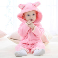 Kids Hooded Blanket Cotton Pajamas For Children Babies Costumes Pink