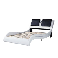 King Bed Faux Leather Upholstered Platform Bed Frame With LED Lighting Bluetooth Connection F394