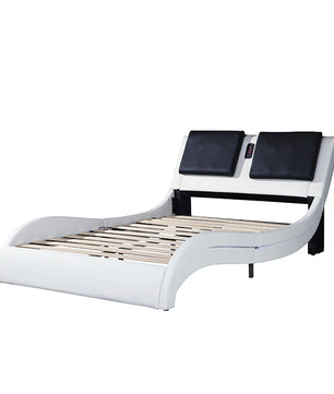King Bed Faux Leather Upholstered Platform Bed Frame With LED Lighting Bluetooth Connection F394 - Lusy Store