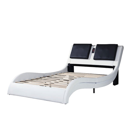 King Bed Faux Leather Upholstered Platform Bed Frame With LED Lighting Bluetooth Connection F394