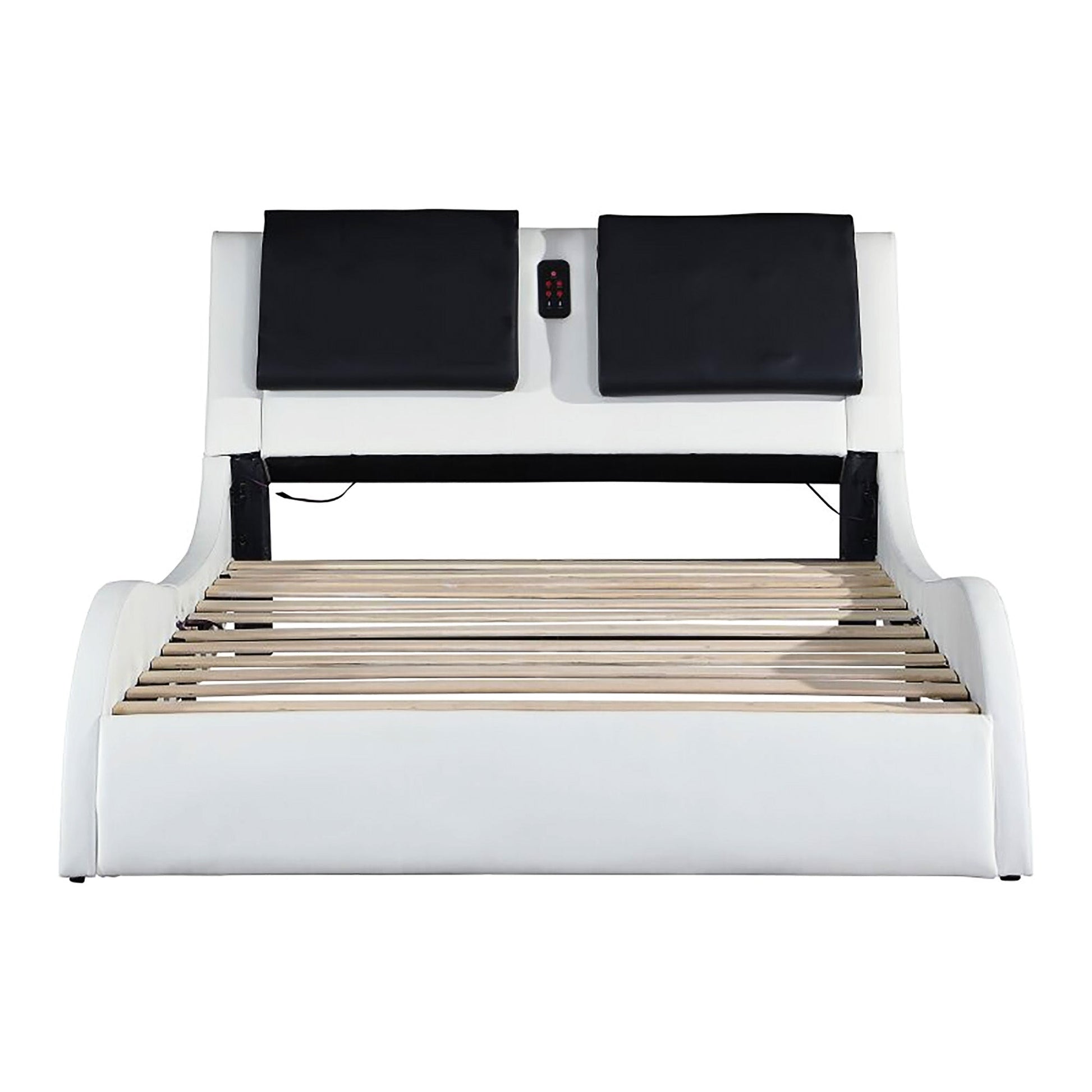 King Bed Faux Leather Upholstered Platform Bed Frame With LED Lighting Bluetooth Connection F394 - Lusy Store