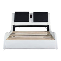 King Bed Faux Leather Upholstered Platform Bed Frame With LED Lighting Bluetooth Connection F394