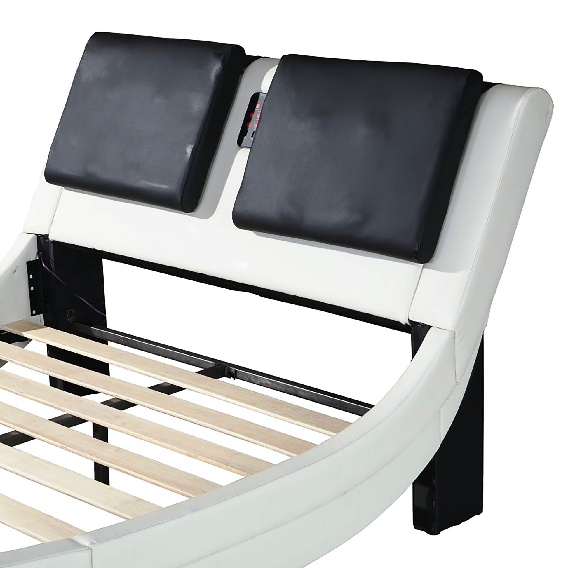 King Bed Faux Leather Upholstered Platform Bed Frame With LED Lighting Bluetooth Connection F394 - Lusy Store