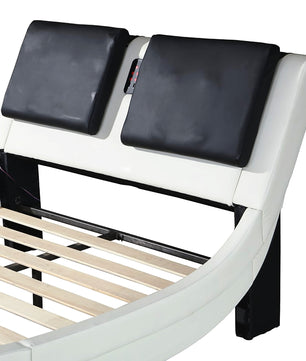 King Bed Faux Leather Upholstered Platform Bed Frame With LED Lighting Bluetooth Connection F394 - Lusy Store