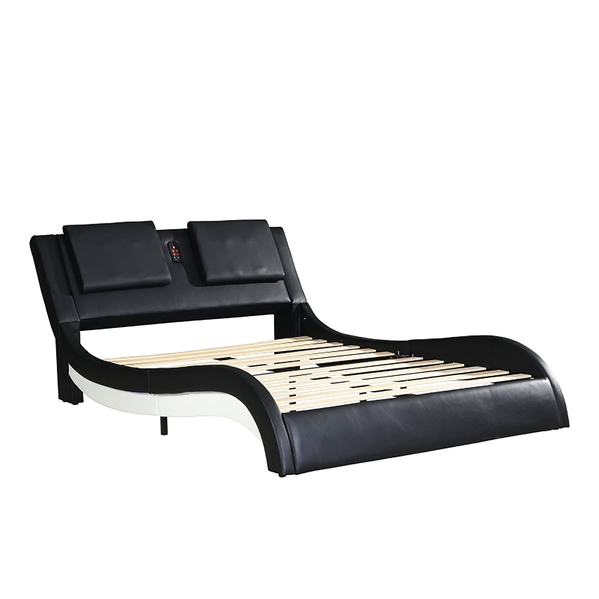 King Bed Faux Leather Upholstered Platform Bed Frame With LED Lighting Bluetooth Connection F394 - Lusy Store