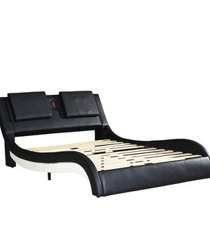 King Bed Faux Leather Upholstered Platform Bed Frame With LED Lighting Bluetooth Connection F394 - Lusy Store
