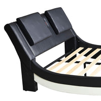 King Bed Faux Leather Upholstered Platform Bed Frame With LED Lighting Bluetooth Connection F394