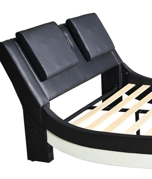 King Bed Faux Leather Upholstered Platform Bed Frame With LED Lighting Bluetooth Connection F394 - Lusy Store