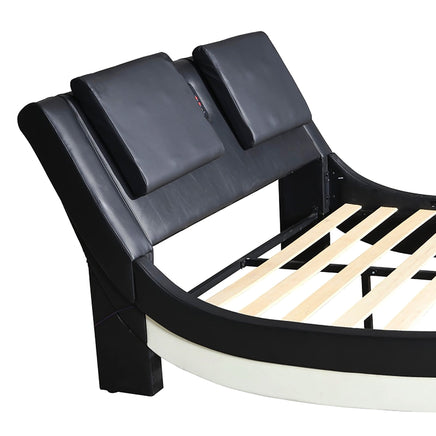 King Bed Faux Leather Upholstered Platform Bed Frame With LED Lighting Bluetooth Connection F394