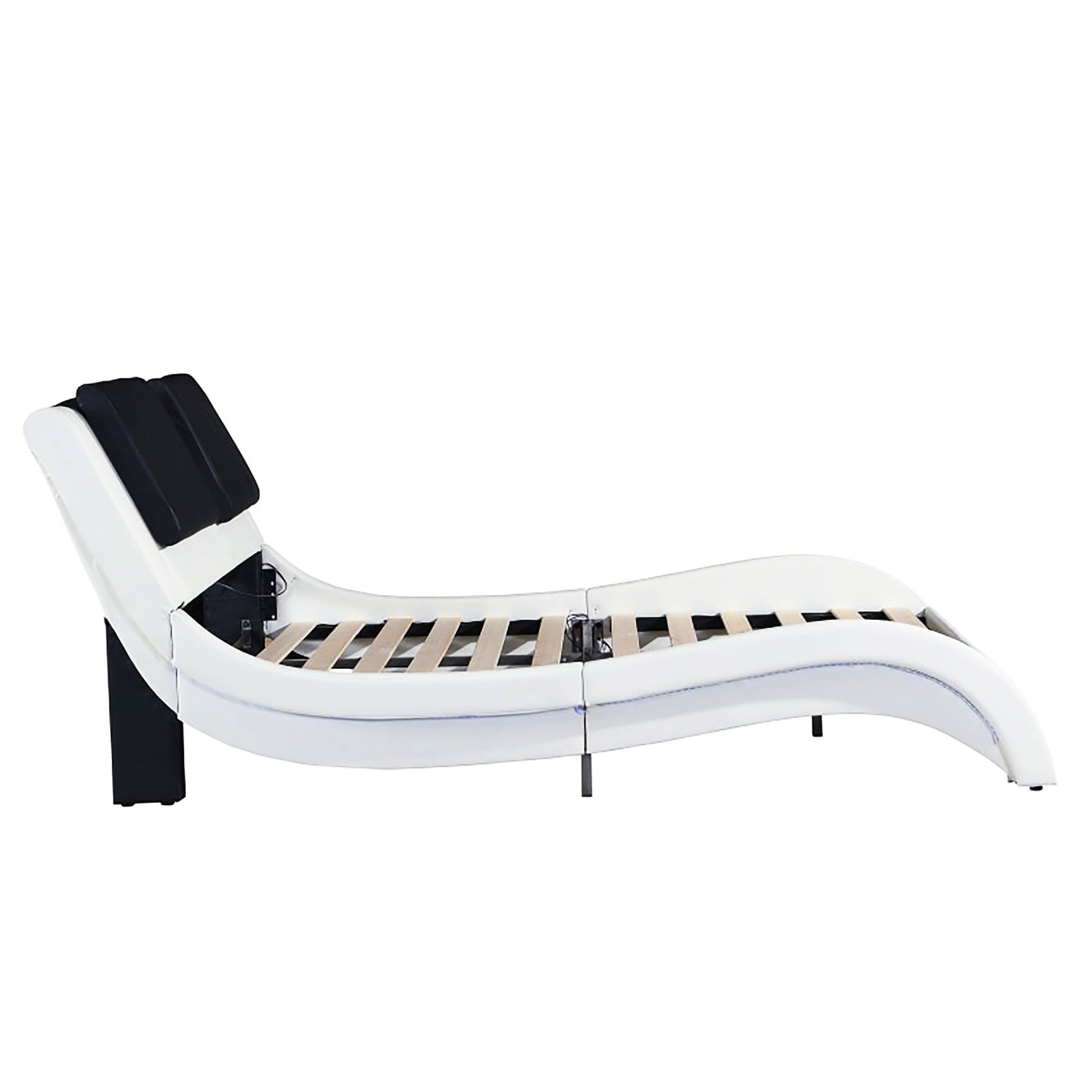 King Bed Faux Leather Upholstered Platform Bed Frame With LED Lighting Bluetooth Connection F394 - Lusy Store