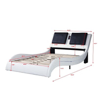 King Bed Faux Leather Upholstered Platform Bed Frame With LED Lighting Bluetooth Connection F394