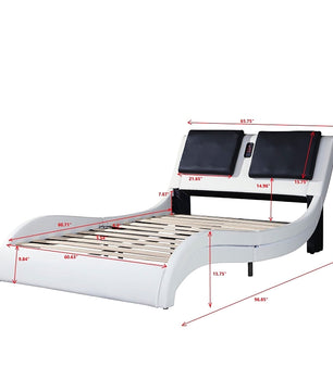 King Bed Faux Leather Upholstered Platform Bed Frame With LED Lighting Bluetooth Connection F394 - Lusy Store